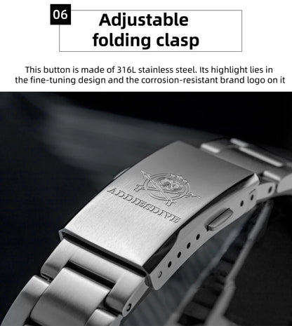 ADDIESDIVE 2026 New Luxury Personalized Watches 10BBar Bubble Mirror Glass Steel Analog Watches Super Luminous Mechanical Watch