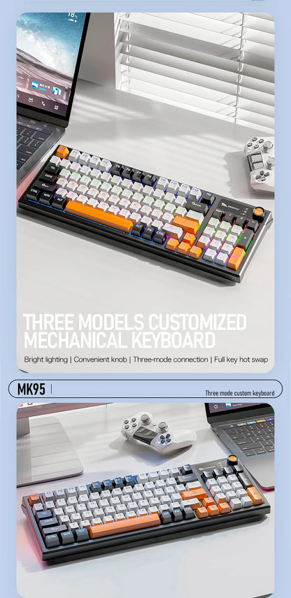 SMAILWOLF MK95 Bluetooth 무선 한국어 맞춤형 기계식 키보드 e-스포츠 3 모드 노트북 오피스 게임 풀 키 핫 스왑 가능 RGB 조명 효과