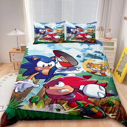 2/3-teiliges Sonic-Bettbezug-Set für Kinder, Bettdeckenbezug-Set für Schlafzimmerdeko, Teenager- und Kindergeschenke, Einzel- und Doppelbett