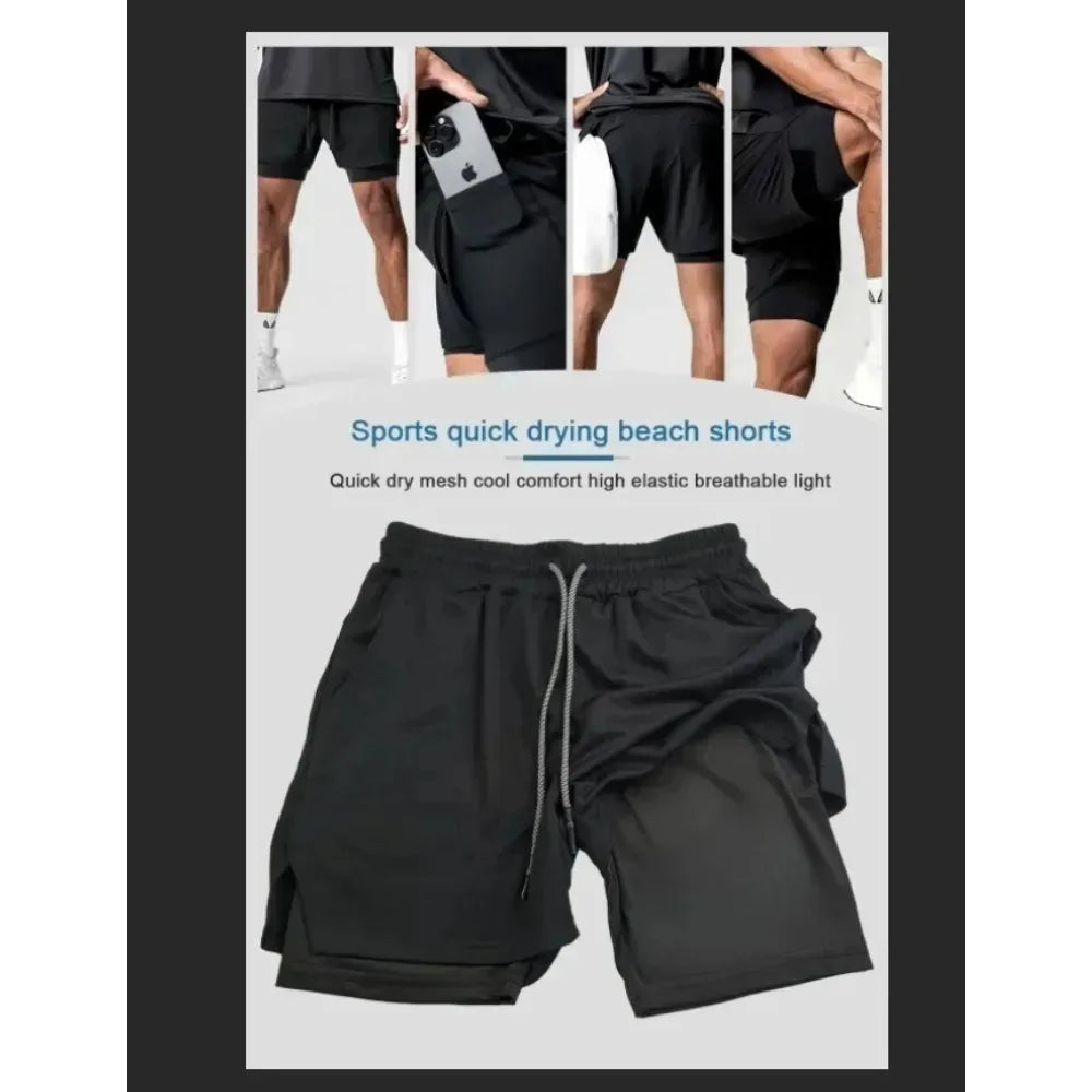 Dragon Ball GOKU Printed Double Layer Shorts Bandai Anime Loose Men's Summer Sweating Breathable Sports Shorts