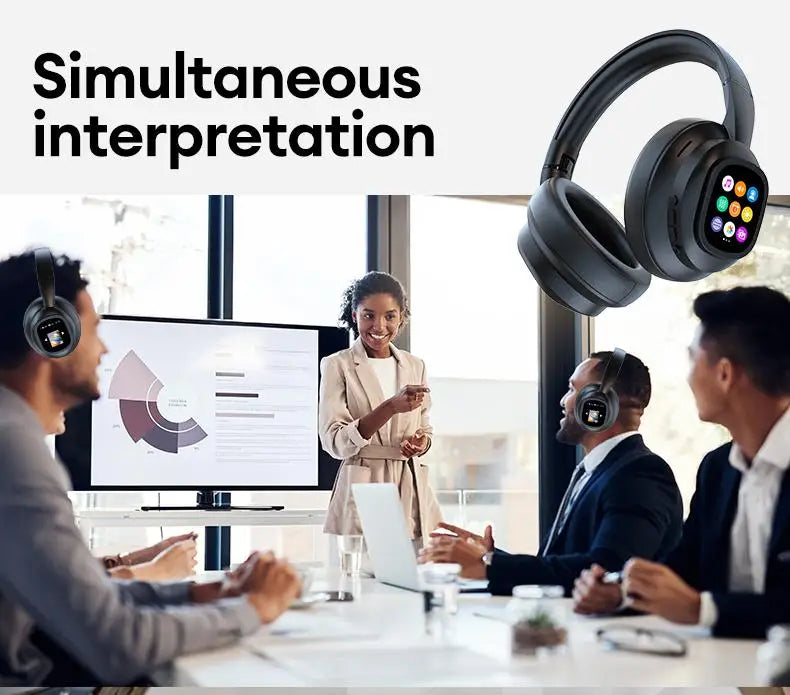 AI LCD Touch Screen Shock Bass Headsets HIFI Sound Wireless Bluetooth Headphones ANC Noise Reduction Gamer Earphones With HD Mic