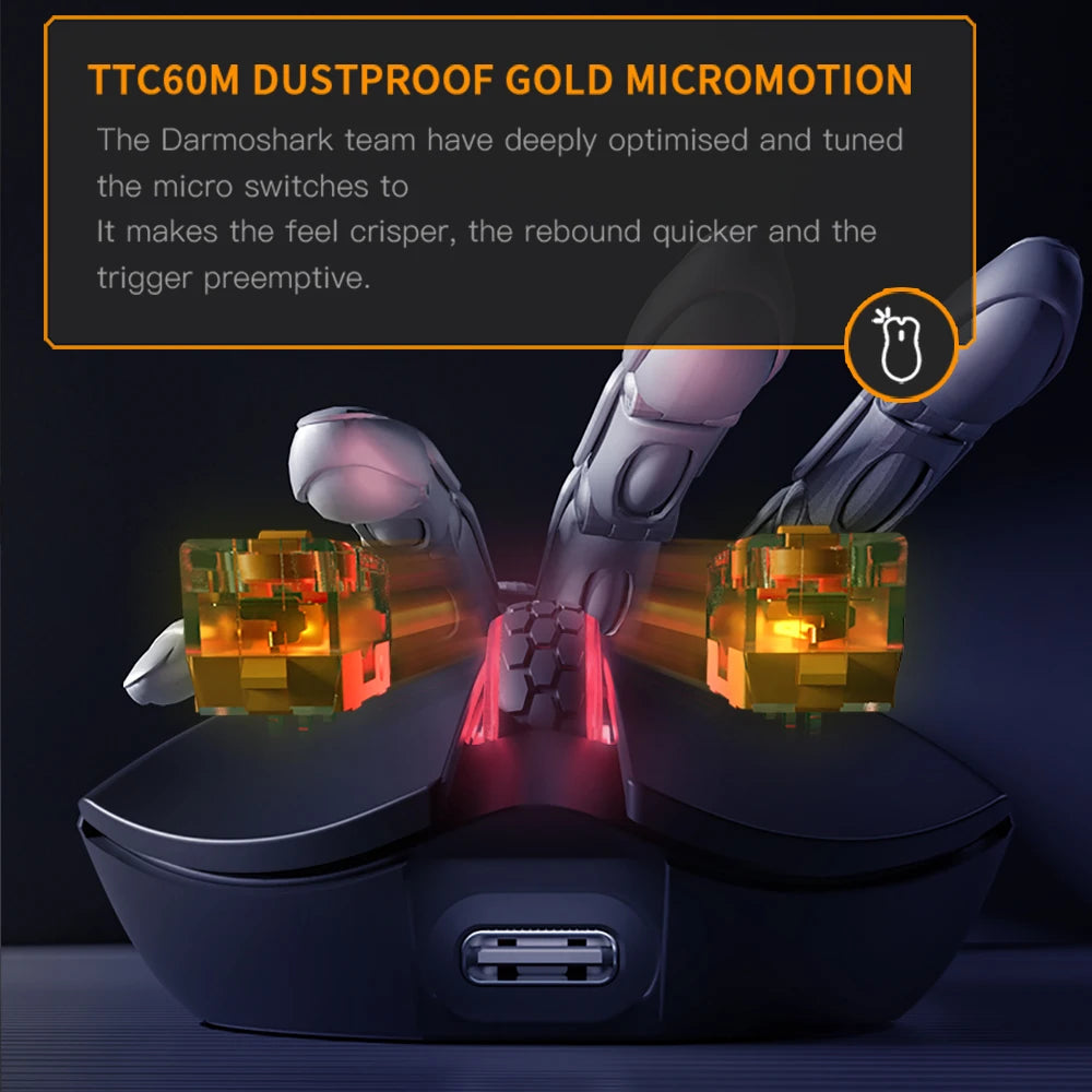 Darmoshark M3Pro Gaming Mouse 2.4G BT Wireless Tri-Mode PAW3395 Sensor N52840 26000DPI Big Hand Macro Driver Mouse For Gaming