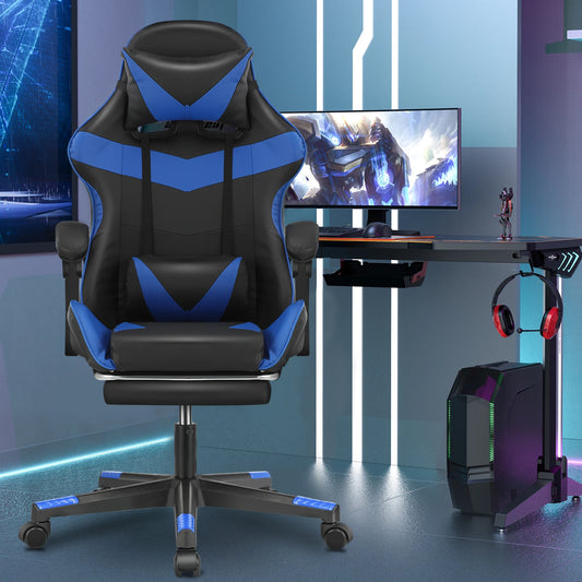 Gaming  Massage Chair,Computer Chair +Footrest and Lumbar Support, Height Adjustable Gaming Chair  +360°-Swivel Seat +Headrest