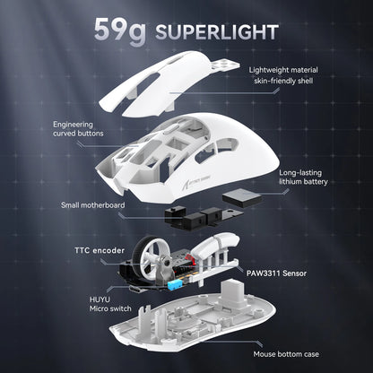ATTACK SHARK R1 Tri-mode Gaming Mouse, PixArt PAW3311 Sensor, 18000 DPI, 1000hz, 59g Ultralight for Big Hand, for PC/Mac