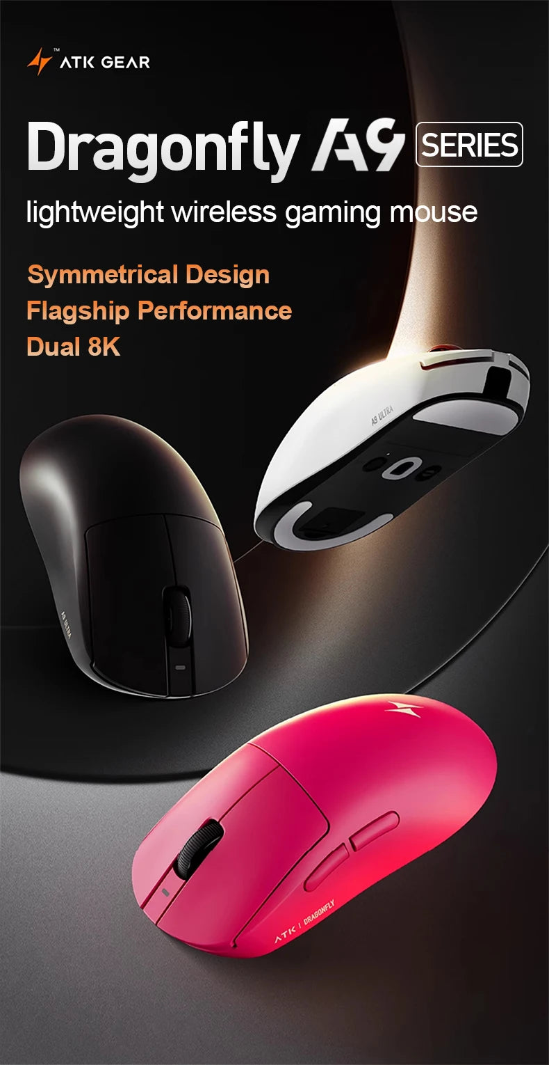 ATK Dragonfly A9 Ultra Wireless Gaming Mouse PAW3950 Ultra Lightweight Tri-mode Ergonomic E-sports Gamer FPS Mice A9 SE Plus
