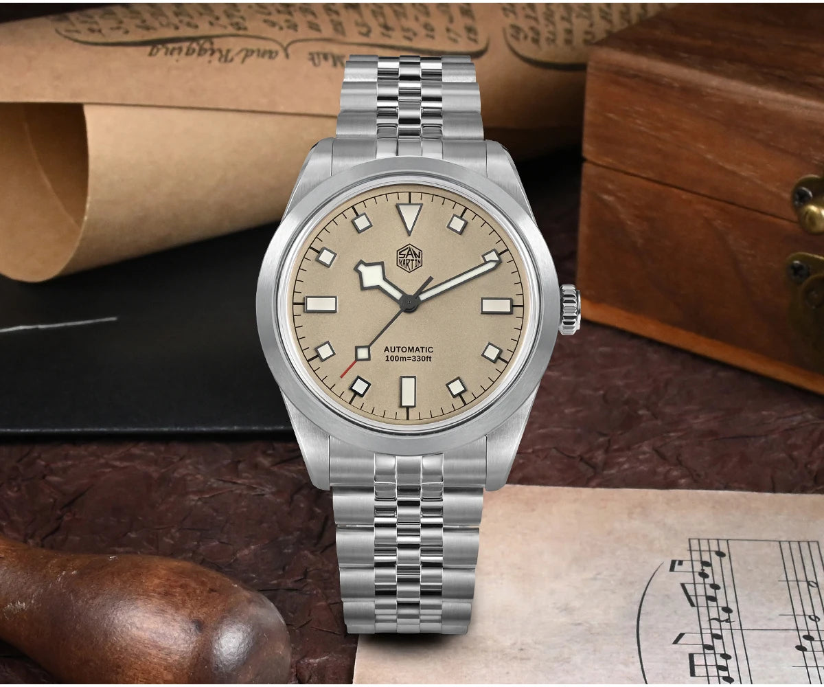 San Martin 38mm Men Sport Watch Fashion Luxury Explore Climbing Automatic Mechanical Sapphire Waterproof 5 Links Bracelet BGW-9