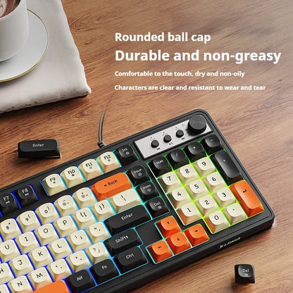 Teclado gaming de oficina EWEADN G98, membrana con retroiluminación arcoíris, USB con cable, externo y silencioso, área numérica, diseño Digh