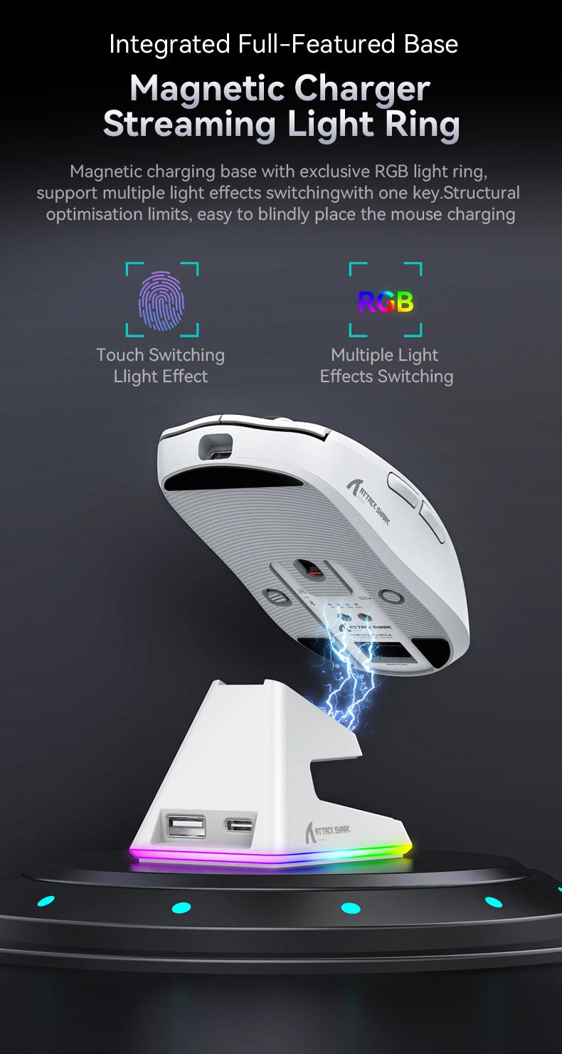 ATTACK SHARK X6 Tri-mode Gaming Mouse with Magnetic Charging Dock, PixArt PAW3395 Sensor, 26K DPI, 49g Ultralight, for PC/Mac