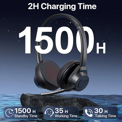 Bluetooth Headset, Wireless Bluetooth V5.4 Headphones with Microphone, Noise Canceling Mic Multipoint Connect Wireless Headset
