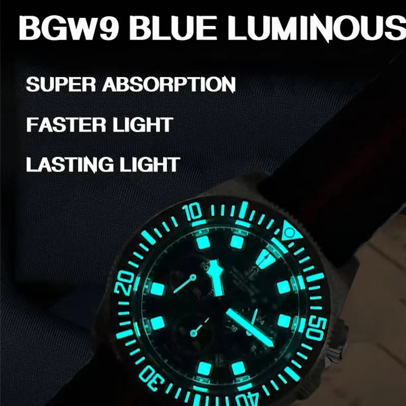 Tactical Frog FXD Titanium Quartz Watch VS75B Solar-powered Movement 20Bar Chronograph Sapphire Diving Watch BGW9 Luminous Watch