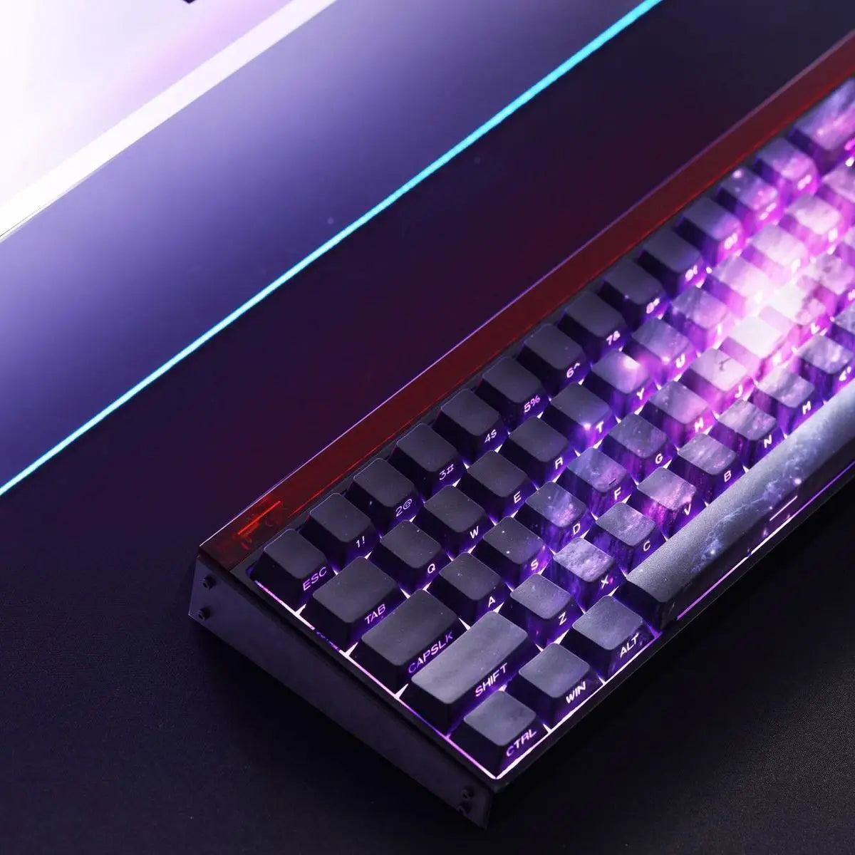 Purple Galaxy Gradient Side Carving Transparent Cherry Keycap PBT 135 Key Compatible with 60/64/84/98/108 Mechanical Keyboard
