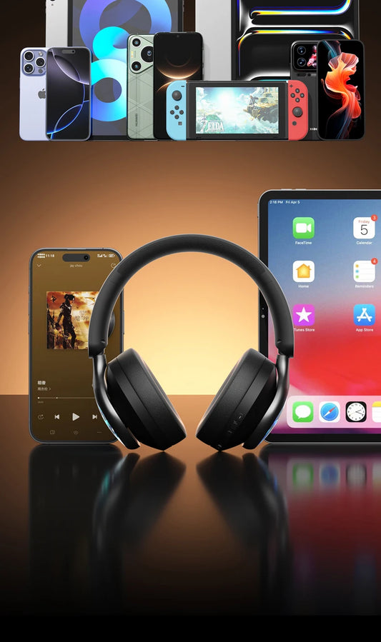 Bezprzewodowe słuchawki Acer OHR712 z technologią Bluetooth 6.0, składane słuchawki nauszne z aktywną redukcją szumów, dźwiękiem przestrzennym 360°, zestaw słuchawkowy Hi-Fi z głębokim basem do podróży, domu i biura
