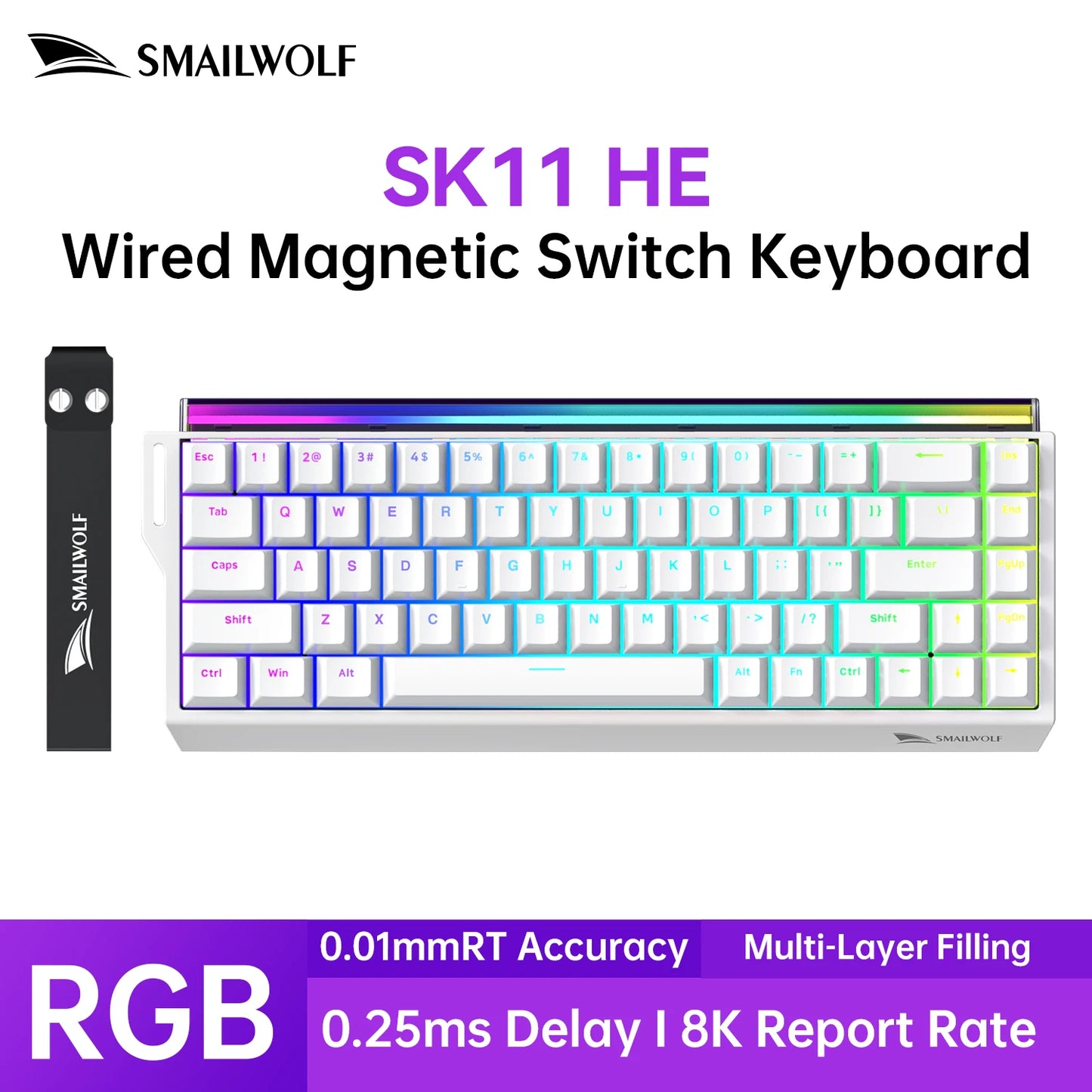 SMAILWOLF SK11 68HE Magnetic Switch Mechanical Keyboard, 68% Layout, Gaming & Esports, Rapid Trigger, 0.01mm, 8K, Wired
