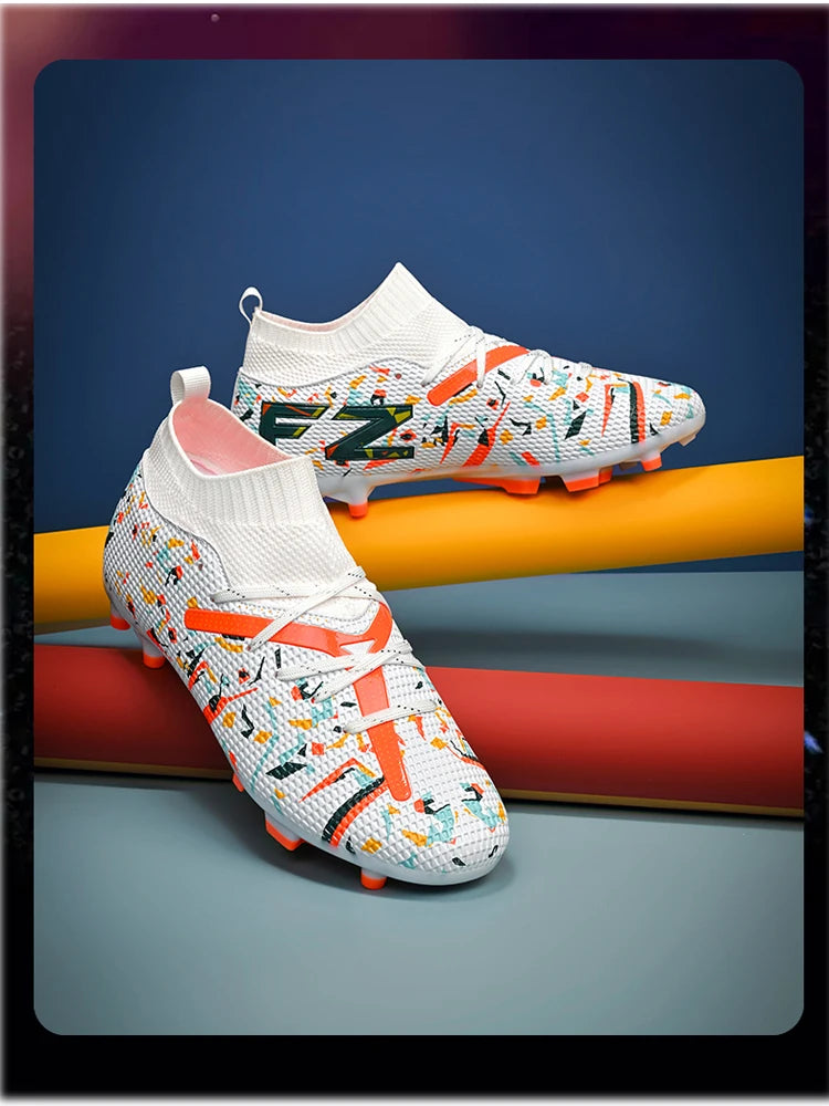 Botas de fútbol LiXingMing para hombre, blancas, profesionales, de caña alta, tacos de fútbol society, calzado de fútbol antideslizante para partido y entrenamiento