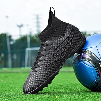 Chaussures de football à crampons TF pour terrain synthétique, modèle à tige haute et coupe ajustée, chaussures de football à lacets avec empeigne respirante en tissu, semelle en caoutchouc antidérapante et durable, ch
