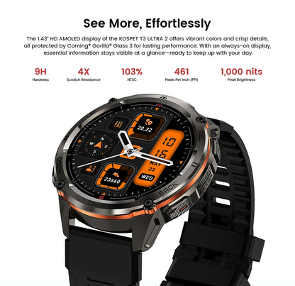 KOSPET TANK T3 Ultra 2 Smart Watch For Men GPS Stainless Steel Smartwatch 50M Waterproof IP69K Health Monitor for Android iOS