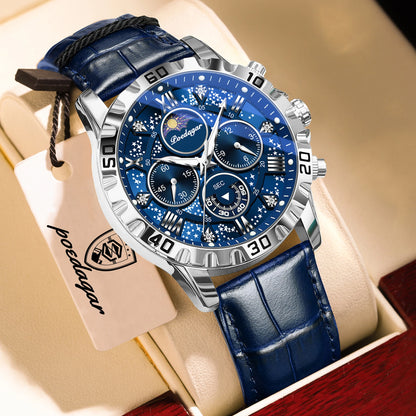 Montre-bracelet de luxe POEDAGAR pour homme – Chronographe sportif, étanche et lumineux, avec bracelet en cuir, mouvement à quartz