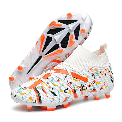 Botas de fútbol LiXingMing para hombre, blancas, profesionales, de caña alta, tacos de fútbol society, calzado de fútbol antideslizante para partido y entrenamiento