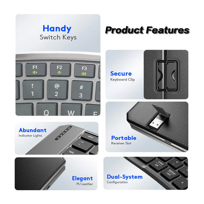 Ergonomic Foldable Bluetooth Keyboard,Split Compact Portable Keyboard for Business Travel,Folding Rechargeable Wireless Keyboard