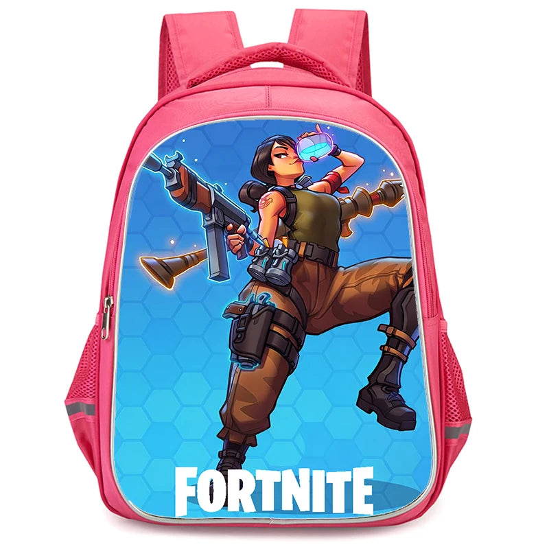 16" Fortnite Cartoon Red Backpack Unisex Dual Zipper Large Capacity School Bag Kids Bookbag Boys Girls Ages 5-8