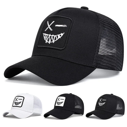Casquettes de baseball unisexes X à broderie « visage souriant avec dents » – Casquettes de protection solaire pour le printemps et l'été, à porter en extérieur, ajustables, style « trucker » décontracté