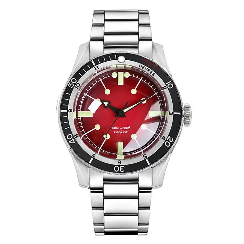 200M Water Resistant Mechanical Wristwatch Miyota 8215 Domed Sapphire Glass 120 clicks Bezel Steel Band Luminous Marks
