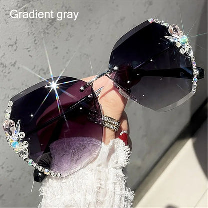 New Borderless Metal Sunglasses Women's Decorative Diamond Sun Glasses Gradient Lens Women Luxury Brand Designers Eyewear UV400