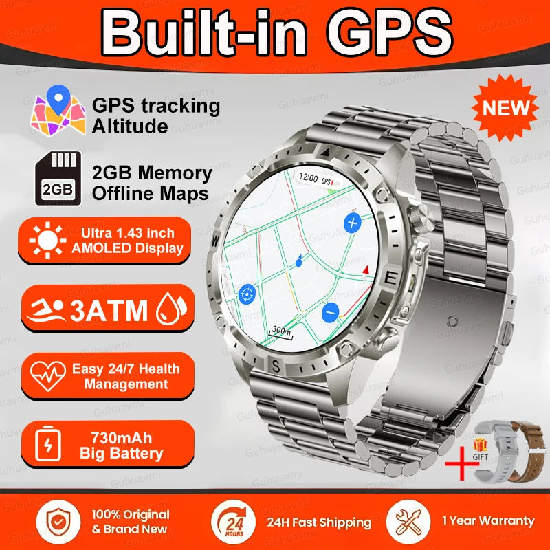 Smart Watch Men GPS Track High End watch Swim Waterproof Watches six axis sensor Sports 2GB Memory GPS Map Compass Smartwatch