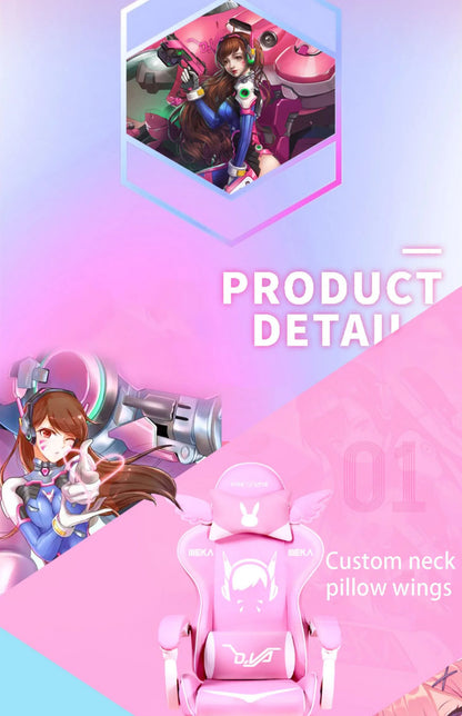 Pink Cartoon Electric Sound Girl Office Chair 360 ° Lift Rotating Home Computer Game Student Learning to Upgrade Latex Cushion