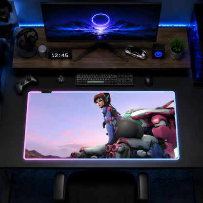 „Overwatch Hips“ žaidimų pelės kilimėlis, anime pelės kilimėlis XXL, RGB stalo kilimėlis su LED apšvietimu, guminis stalviršio kilimėlis