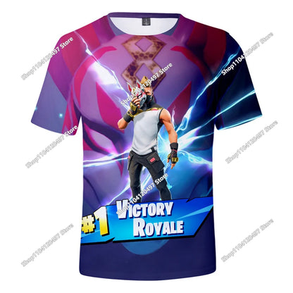 T-shirt estiva Fortnite per adulti e bambini con stampa digitale 3D, vestibilità ampia, taglie grandi, maniche corte