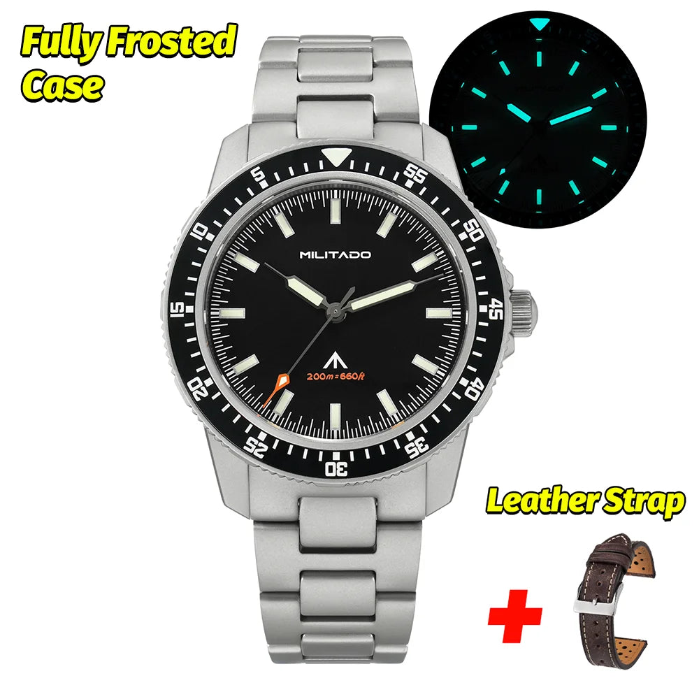 MILITADO  ML25 Quartz Dive Watch VH31 Sweep Second Sapphire Crystal 200M Waterproof BGW9 Lume Ceramic Bezel Men Watch
