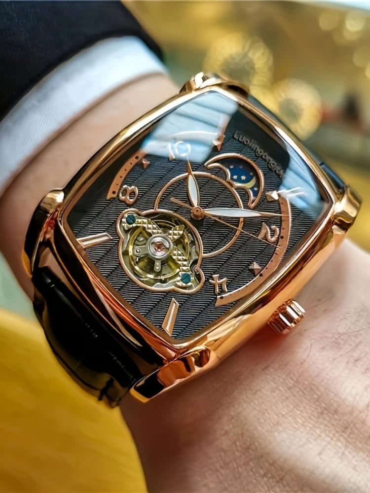 [Luksusur med mekanisk tourbillon] Let luksusur med mekanisk tourbillon til mænd – Fuldautomatisk model i topklasse, trendy »skelet«-design, ideelt til et professionelt outfit o
