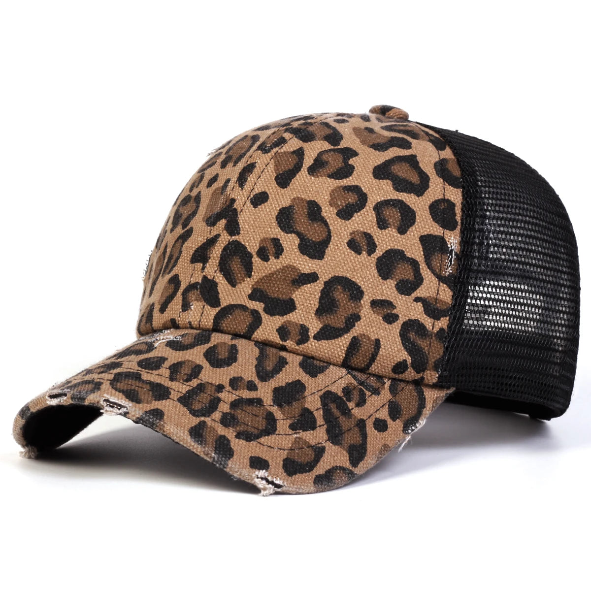 Unisexová kšiltovka s leopardím potiskem a vyšívanými otvory, baseballová síťovaná kšiltovka, jarní a podzimní outdoorová nastavitelná ležérní čepice, sluneční čepice, sportovní kšiltovka