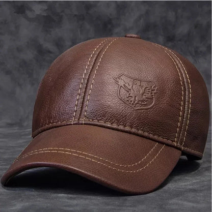 2025 Male Genuine Leather Cowhide 56-60CM Black/Brown Baseball Caps Eagle Print For Man Casual Street Gf Gorras Dad Hat