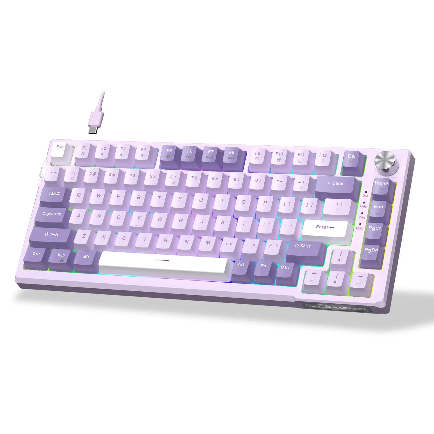 MageGee SKY81 75% Mechanical Gaming Keyboard, RGB Gasket Hot Swappable Wired Custom Creamy Sound Dampening Keyboard with Knob