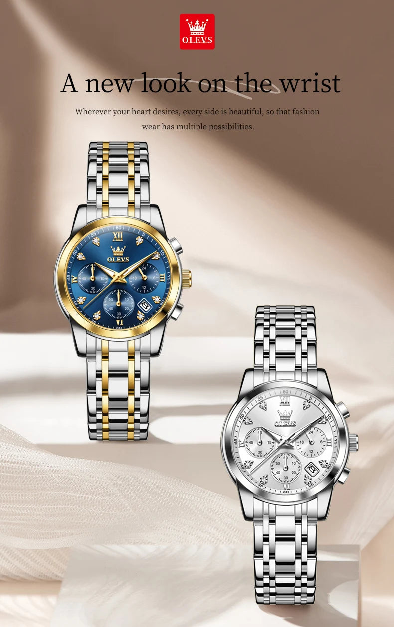 OLEVS 2858 Women Watch Luxury Brand Quartz Watch Waterproof Luminous Date Chronograph Women Bracelet Dress Diamond Watch Reloj