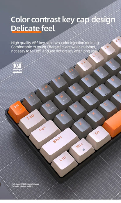 K68 2.4G/BT5.0 Wireless Gaming Mechanical Keyboard 68 Keys Hotswap Mini Gaming Mechanical Keyboard PBT Keycaps 65% Keyboards