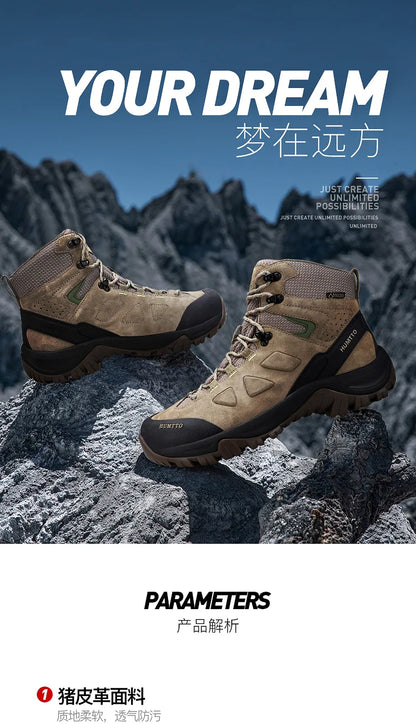 HUMTTO vandresko, vandtætte jagtstøvler til mænd, taktiske ørken-kampstøvler, ankelhøje trekkingstøvler til mænd og kvinder, varme lædersneakers
