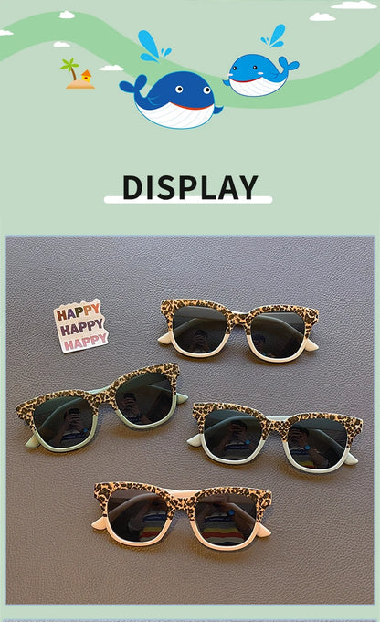 Vintage-solglasögon för barn med leopardmönster, fyrkantiga, UV400, utomhusmode, flickor och pojkar, solskydd, solglasögon för barn