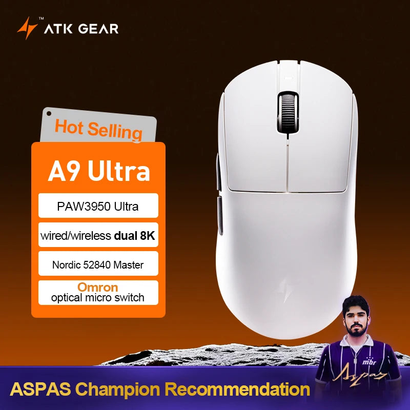 ATK Dragonfly A9 Ultimate bezdrátová herní myš A9 Air PAW3950 ultralehká ergonomická e-sportovní myš pro hráče FPS CSGO A9 Ultra