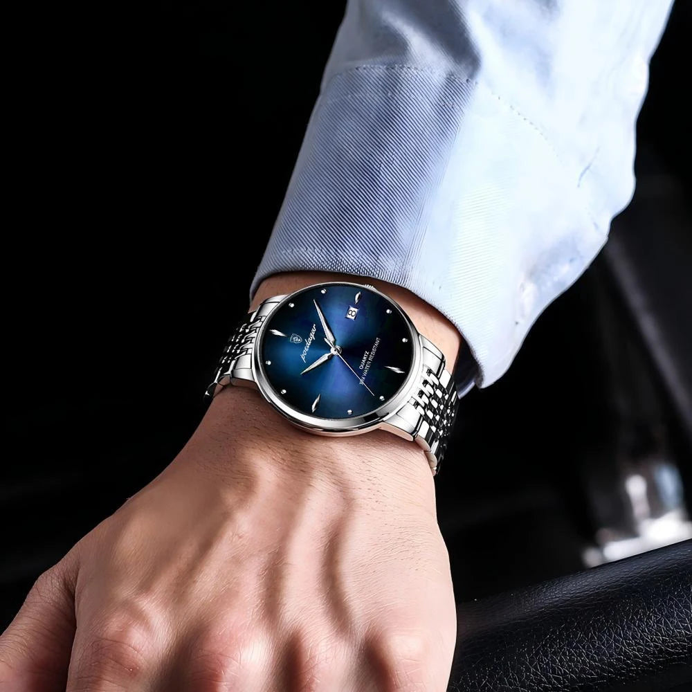 Relógio de pulso masculino POEDAGAR Business Quartz, aço inoxidável, resistente à água, data iluminada, relógio de pulso de luxo casual para homem