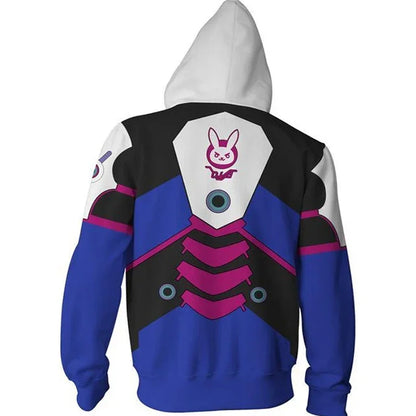 Animepelihuppari, 3D-painatus, Overwatches DVA DJ -cosplay-asu, naisten, miesten ja pariskuntien hupullinen takki, yläosa, vaate