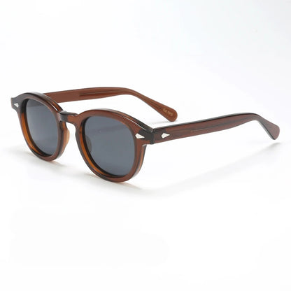 Polariserade solglasögon för män och kvinnor, Johnny Depp-inspirerade solglasögon i Lemtosh-stil, retro, runda, acetatbåge, UV400-glas, Oculos