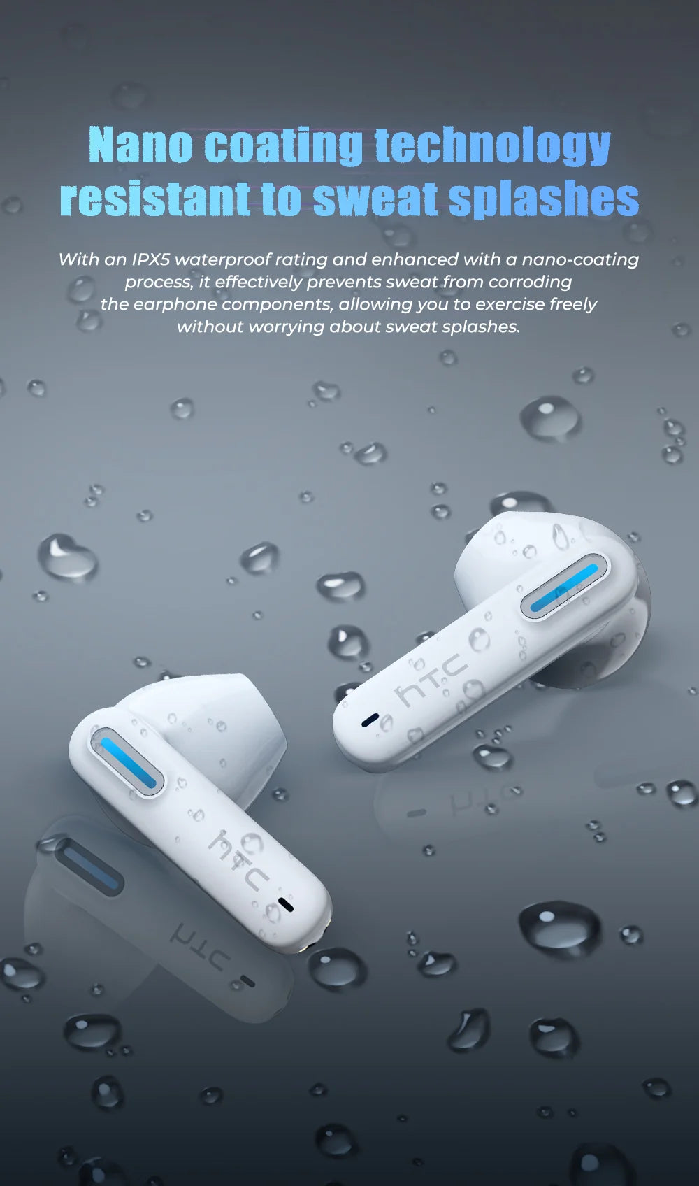 Auriculares Bluetooth HTC NE49 6.0 True Wireless Earbuds Gaming HiFi Deep Bass Lightweight Cool Design IPX5 Waterproof Choice