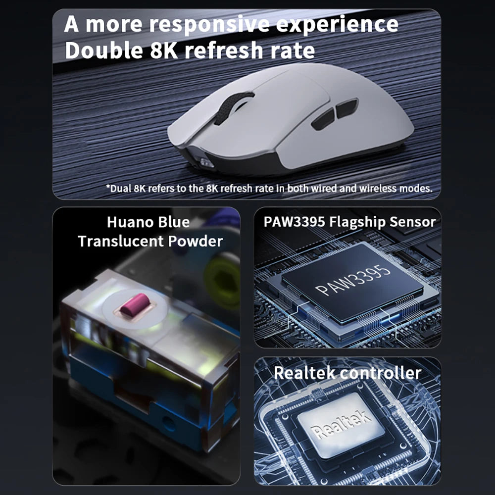 Motospeed Darmoshark M3 V2 Double 8K Gaming Mouse Bluetooth Wireless 26K DPI PAW3395 Sensor Macro Game Mouse For Laptop PC