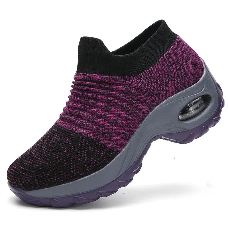 Fashion Women's Lightweight Sneakers Running Outdoor Sports Breathable Mesh Comfortable Air Cushion Lace-Up Shoes