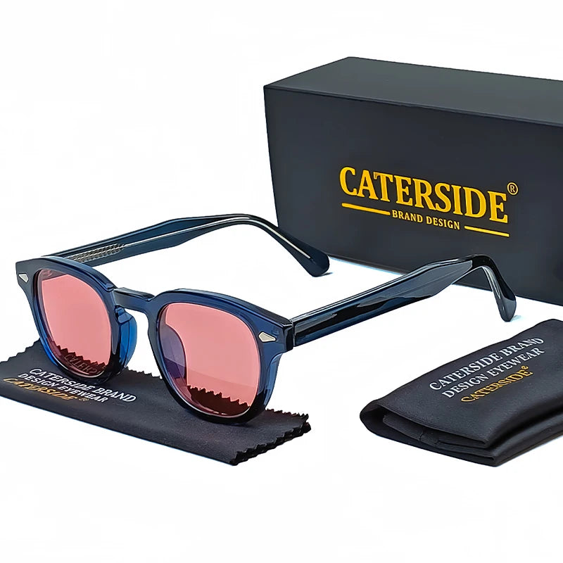 CATERSIDE Retro Small Circular Sunglasses Men Punk Propionic Luxury Brand Design Sun Glasses Women Business Party Eyewear UV400