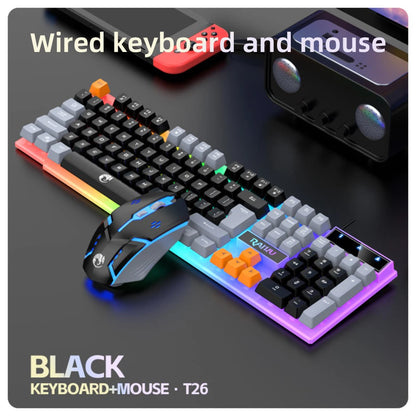 Rainbow LED Backlit Wired Gaming Keyboard And Mouse Combo with 104 Keys 3D Scroll Wheel 1600 DPI USB Interface Ergonomic PC Game