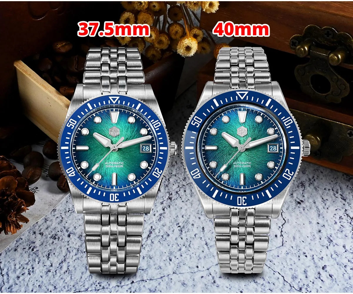 San Martin 37,5 mm 40 mm emajlirana ura z vzorcem spirale in vrtinca za moške, luksuzna potapljaška ura, Miyota 9015, avtomatski mehanski mehanizem, vodoodporna do 200 m, SN0148